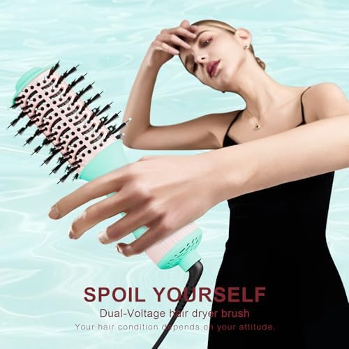 Travel Dual Voltage Hair Dryer Brush,Portable Mini Hot Air Blow Dryer Straightener & Curler,Titanium Oval Blowout Styler Volumizer Tools,Auto Cepillo Secador De Cabello International Travel Essentials - Image 2