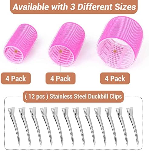 Self Grip Hair Rollers Curlers Set - 24 Pieces with 3 Sizes (4 Jumbo, 4 Large, 4 Medium) and 12 Clips for Volume on Long, Short, Thick, or Fine Hair - Image 2