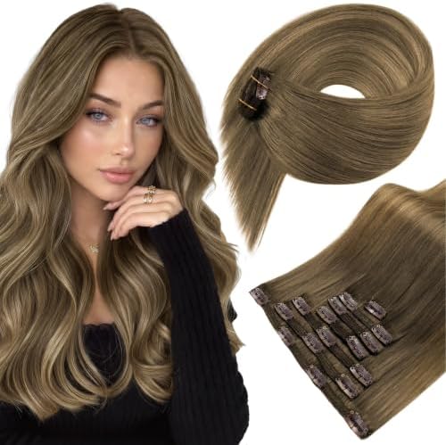 LaaVoo 150g Clip in Hair Extensions Medium Brown Balayage Comfortable Fit by LaaVoo
