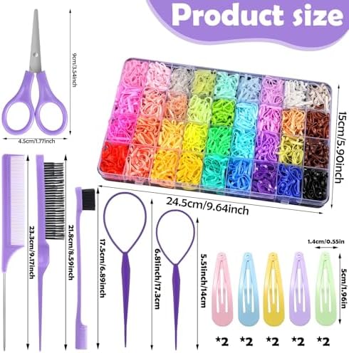 36 Colors Hair Rubber Bands for Hair, 2500 Pcs Elastic Hair Bands with 11 Hair Styling Tools, Colorful Elastic Hair Ties Toddler Hair Accessories for Girls Kids - Image 2