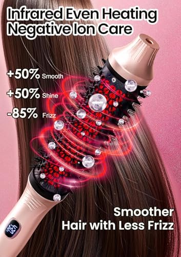 Infrared Thermal Brush 1.65”, 100M Negative Ions 2-in-1 Curling, Straightening & Smoothing Round Brush, 6 Heat Settings with LED Display, Lightweight Quiet, Dual Voltage, Auto Shut-Off, Pink Gift Box - Image 2