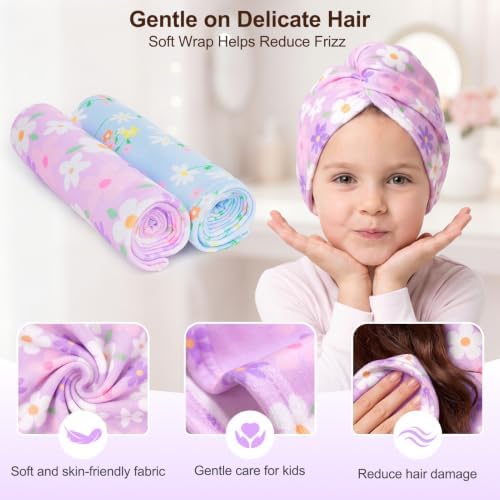 Kids Microfiber Hair Towel Wrap 2Pack Absorbent Hair Drying Turban for Girl - Image 6