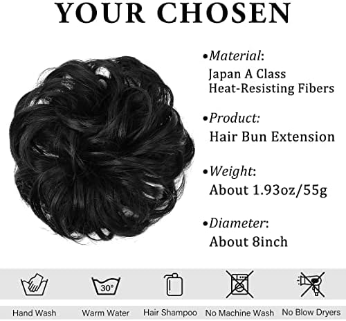 CJL HAIR Large Messy Bun Hair Piece Wavy Curly Scrunchies Synthetic Chignon Ponytail Hair Extensions Thick Updo Hairpieces for Women Jet Black - Image 2