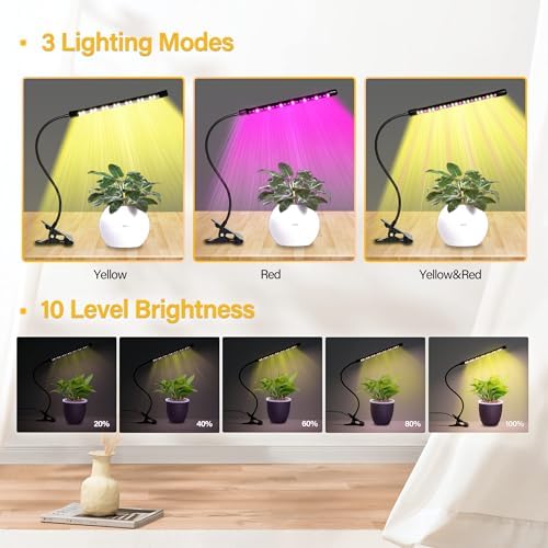 iPower Plant Grow Light, Full Spectrum Clip LED Growing Lamp for Indoor Plants, Automatic Timer & 10 Dimmable Levels, 1 Tube - Image 4
