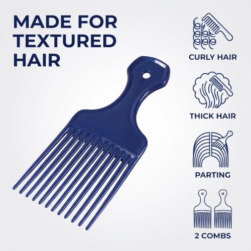 2Pcs Blue Salon-Style Hair Pick and Barber Comb - Pick Comb for Curly Hair and Parting Care for Thick Quality Barber Supplies, Styling Tools and Appliances - Image 3