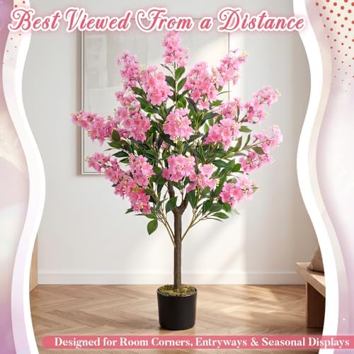 Thiccywoov 1 Pack 3.3 ft Artificial Pink Crape Myrtle Tree Plant - Image 5