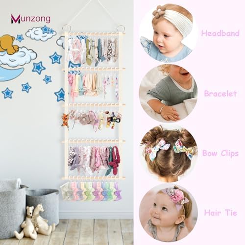 Munzong Headband Holder 52x17 inch, Beige Bow Organizer for Baby Girls - Image 5