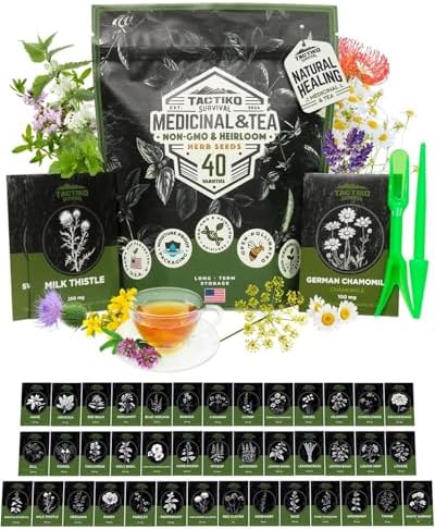 Tactiko Medicinal & Tea Herb Seeds Kit | 40 Varieties | Non-GMO | US Grown by TactikoSurvival
