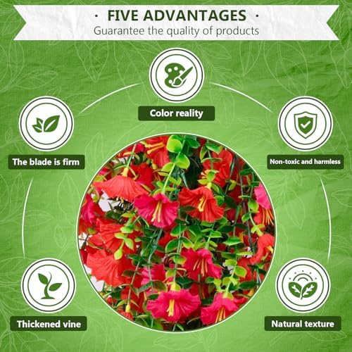 4-Pack Fake Hanging Plants, Faux Hanging Plant Artificial Greenery for Living Room Bedroom Boho Wall Shelf Indoor Outdoor Decor (Light Purple Pink Morning Glory) - Image 6