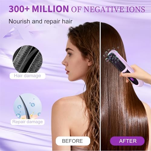 Go Brush Pro for Short Hair 2026, Portable Straightener Brushs for Travel, with LCD Temperature Display, Fast Heating Cordless Mini Hair Brushs(Purple) - Image 2