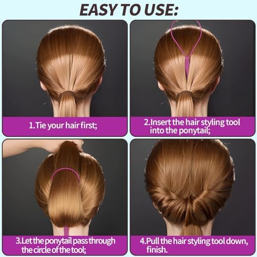 Teenitor 4pcs Pony Hair Tail Accessories, 2 Pairs French Braiding Tool, Turvy Styling Tool for Women Girls, Ponytail Pull Through Tool Purple/Blue - Image 4