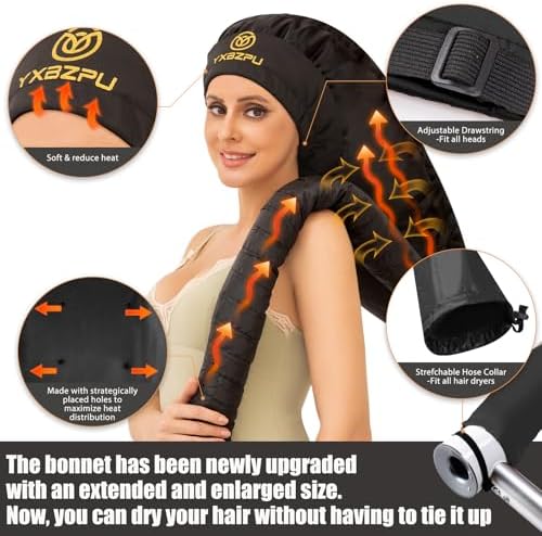 Bonnet Hair Dryer, Hooded Hair Dryer Attachment, Dryer Hooded Diffuser Cap for Curly,Speeds Up Drying Time, Safety Deep Conditioning At Home(Black) - Image 2