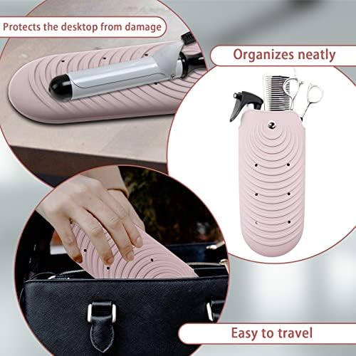 Heat Insulating Silicone Mat Pouch for Hair Styling Tools, Curling & Flat Irons Anti-Slip Travel Cover, Small Portable Straightener Pad for Curler Wands Storage, Hot Waver (Pink) - Image 4