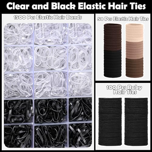 Black Hair Accessories for Girls, 1705 Pcs Elastic Hair Bands Hair Ties with Hair Clips Hair Tail Tools, Girls Hair Accessories for Toddler Girl Women - Image 5