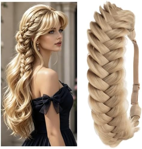 Synthetic Hair Braided Headband Classic Wide Strands Wedding Disorderly Fluffy Braids Wig Band Women Beauty Accessory by TOECWEGR