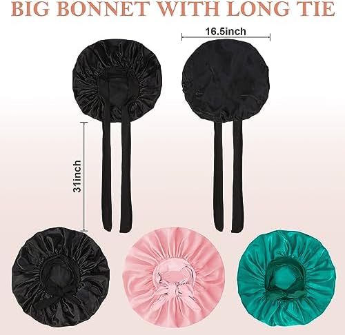 3Pcs Bonnets for Sleeping, Extra Satin Silk Bonnet for Sleeping Women with Tie Band for Curly Hair Jumbo Bonnet Braids - Image 6