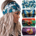 Olbye Wide Boho Headbands Floral Stretch Head Wraps Turban Knotted Yoga Hairbands Workout Hair Accessories for Women 4Pcs (Butterfly, 9.4 * 5.9'') by Olbye