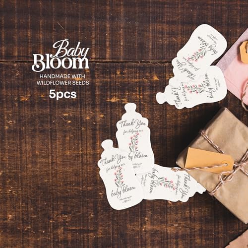 5 Pink Baby Bottle-Shaped Gift Wrap Tags with Wildflower Seeds - Image 3