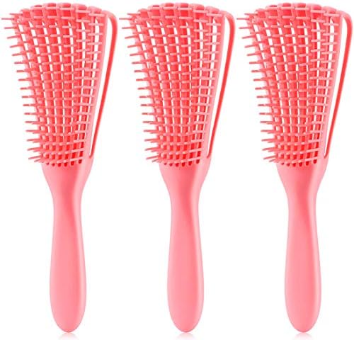 Detangling Brush for Afro American/African Hair Textured 3a to 4c, Kinky Wavy/Curly/Coily/Wet/Dry/Oil/Thick/Long Hair, Women's Knots Detangler Scalp Massage Comb (3 pcs, 3-Pink) by Unknown