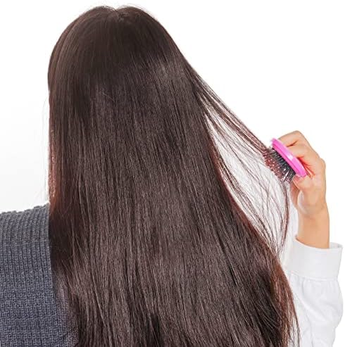 Heliltd 2pcs Folding Travel Mirror Pocket Hair Brushes, Round, Rose Purple - Image 7