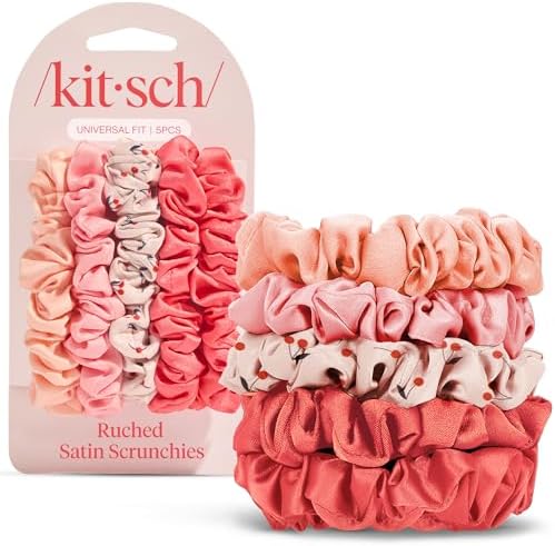 Kitsch Ultra-Petite Satin Scrunchies for Women - Cherry Blossom, 5pcs by Kitsch