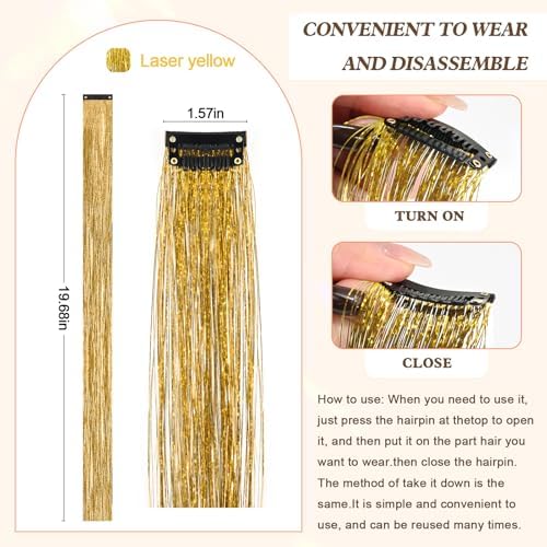 Leuceiy Hair Tinsel Clip in,Hair Accessories Tinsel Hair Extensions for Girls Pack of 6 Pcs 20 Inch,Fairy Hair Tinsel Kit,Heat Resistant New Years Festival Party - Image 2