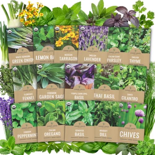 Organic Herb Seeds Variety Pack - 16 Individual Packs - 2026 Season - Basil, Cilantro, Dill, Thyme, Parsley and More! for Indoor & Outdoor Planting (Non-GMO, Certified Organic) by SweetYards