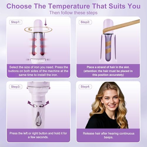 CHIKYO 3 in 1 Multifunctional Hot Tool, Automatic Curling Irons with 2 Ceramic Barrel(1", 1.25") & Hair Straightener Brush, Hair Curler & Straightening Comb, Purple - Image 6