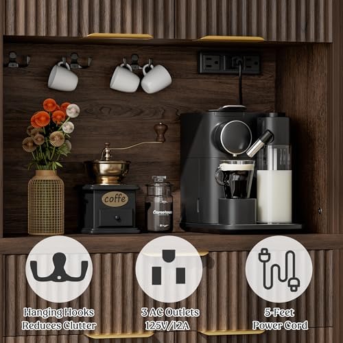 Lulive 71" Fluted Pantry Cabinet with Charging Station, Brown - Image 3