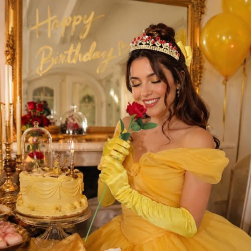 Princess Costume Accessories Crown Rose Hair Bow Yellow Gloves Kit - Image 5