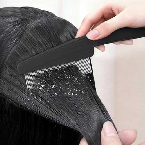 0.5mm Fine Tooth Stainless Steel Dandruff Comb for Adults Kids, Black - Image 3