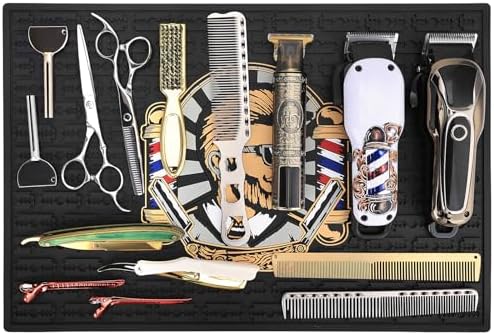 Non-Slip barber mats for clippers, Flexible Rubber Barber Station Mat for Hair Styling Tools, Double Edge Countertop Protector Pad for Professional Salon Styling Tools, Bar Service Mat 17.7x11.8Inches - Image 7