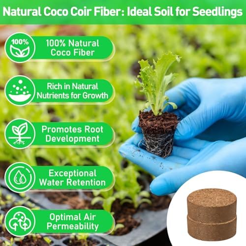 Riare 50 Pcs 30mm Organic Coco Coir Seed Starter Soil, Compressed Coconut Coir Potting Soil Mix for Seed Starting, Coconut Fiber Pellet for Planting Indoor & Outdoor Plants, Vegetables, Garden - Image 3