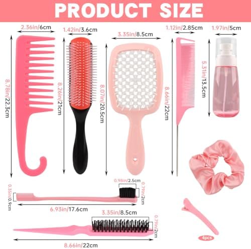 12-Piece Hair Brush Set with Detangling Brush and Hair Spray Bottle, Pink - Image 2