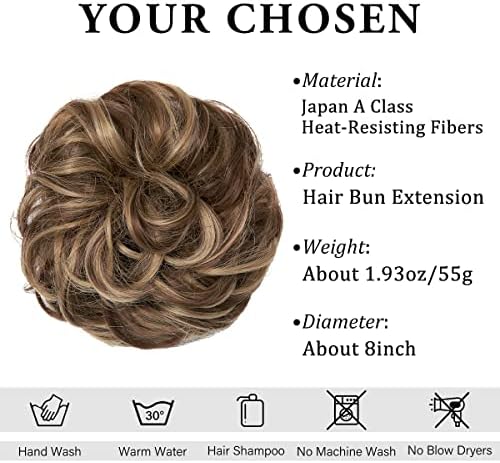 CJL HAIR Large Messy Bun Hair Piece Wavy Curly Scrunchies Synthetic Chignon Ponytail Hair Extensions Thick Updo Hairpieces for Women Brunette/Honey Blonde - Image 2