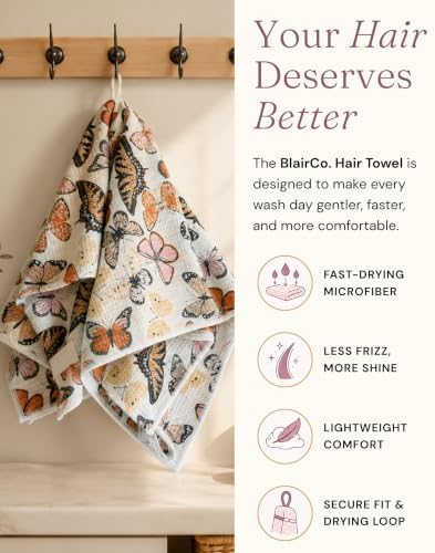 Microfiber Hair Towel Wrap for Women - Anti-Frizz Quick Dry Hair Wrap for Long Hair - Hair Towels for Women, Hair Drying Towel Wrap-Teal Butterfly Floral - Image 2