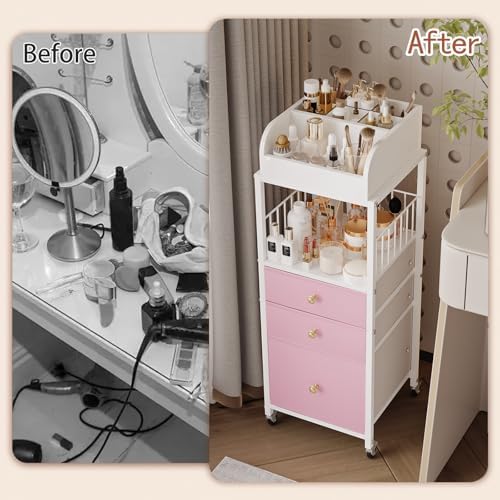 Makeup Organizer Storage Cart with Drawers Rolling Makeup Cart with Wheels - Image 6
