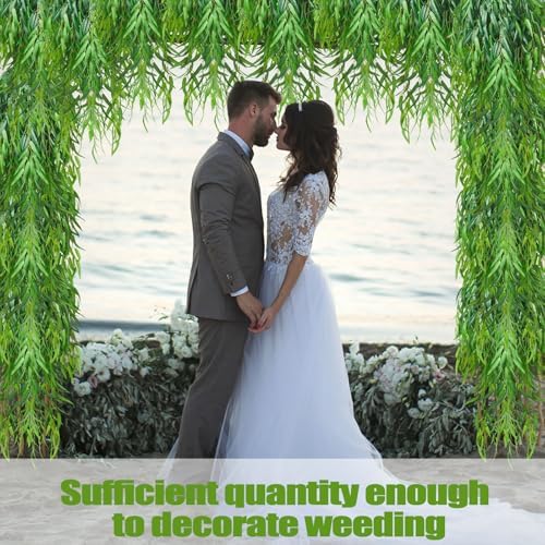 Daifunli Artificial Hanging Plants Fake Hanging Ferns Plastic Faux Plants for Wall Room Garden Garland Indoor Outdoor Decor No Basket (8 Pcs,Willow) - Image 5