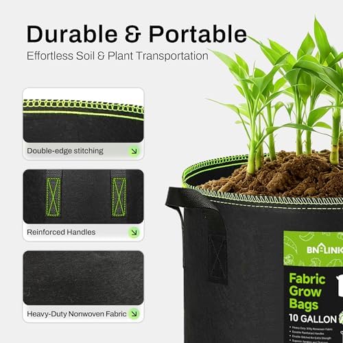 BN-LINK 10-Pack 5 Gallon Grow Bags, Heavy Duty Aeration Fabric Pots with Handles, Thickened Nonwoven Plant Bags for Vegetables, Flowers, Fruits - Image 5