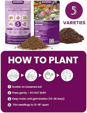Wildflower Seeds – Monarch Cafe Milkweed Mix, 5 Heirloom Varieties 100% Native Milkweeds, 2,500+ Seeds (40g) Covers 80-100 sq.ft., High Germination for Monarch Butterfly Garden - Image 5