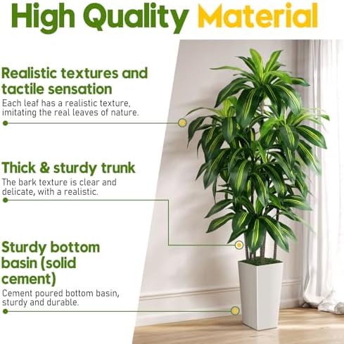 Artificial Dracaena Tree Indoor, 6FT Tall Fake Tree with White Tall Planter - Image 2