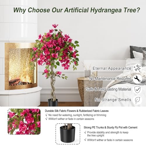 4FT Artificial Bougainvillea Tree, UV Resistant Faux Bougainvillea for Indoor Outdoor Decor, Lifelike Bougainvillea Artificial Flowers Plant for Office, Front Porch, Living Room & Patio - Image 6
