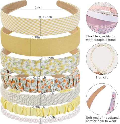 7 Pcs Headbands for Women Girls, Non Slip Cute Pearl Floral Padded Vintage Wide Fashion Multi-style Headbands for Girls - Image 2