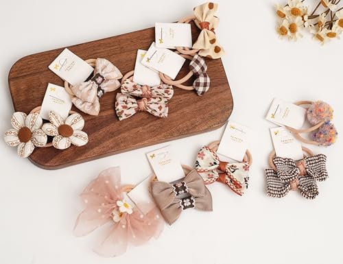 10 pairs Hair Ties With Bows 1.2 Inch Small, Ponytail Holders Pigtails Elastic Bands Hair Accessories For [Toddler] Kids [Baby] [Girl]s (Set-E) - Image 2