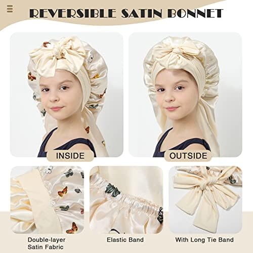 AWAYTR Kids Bonnets for Girls - Satin Long Hair Braid Bonnet for Sleeping - Image 2