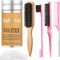 4 Pcs Boar Bristle Slick Back Hair Brush Comb with Hair Wax Stick and 500 Elastic Hairs Bands for Women Men Sectioning, Parting by auroray