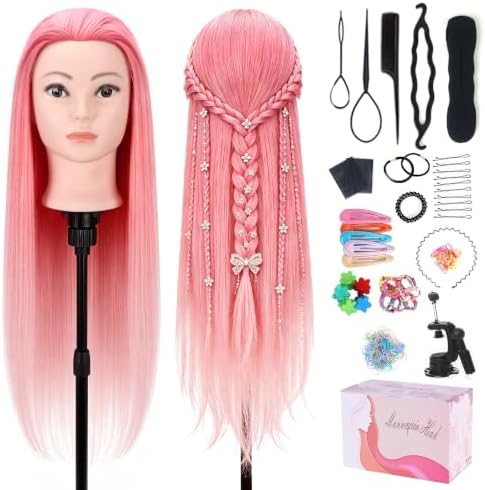 29'' Mannequin Head with Hair,Colorful Hair Mannequin Doll Head Pink Ombre by TopDirect