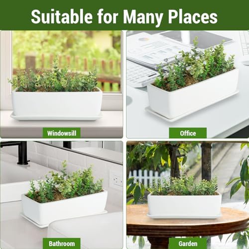 MyGift 14 Inch Unglazed White Ceramic Indoor Plant Pot with Drainage Hole - Image 4
