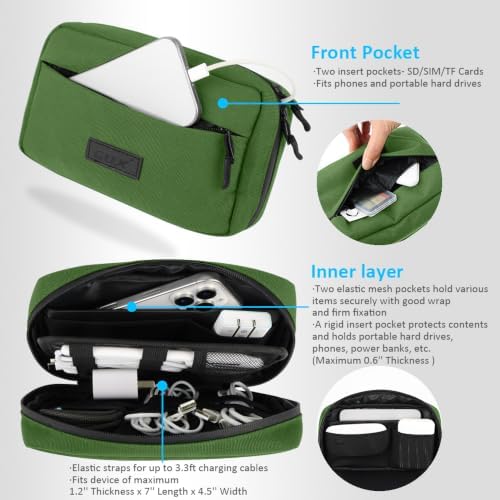 GOX Travel Cable Organizer Bag, Small Tech Pouch for Electronics, Green - Image 5