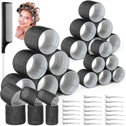 39PCS Self Grip Curlers 3 Sizes - Black 2.5in, 1.9in, 1.4in Rollers with Duckbill Clips for Long, Medium, Short, Thick, Fine Hair Volume and Bangs (Black) by Qinzave